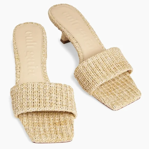 cult gaia Natural Raffia Slide Mules in Beige Size 38 - 8US - Picture 1 of 13